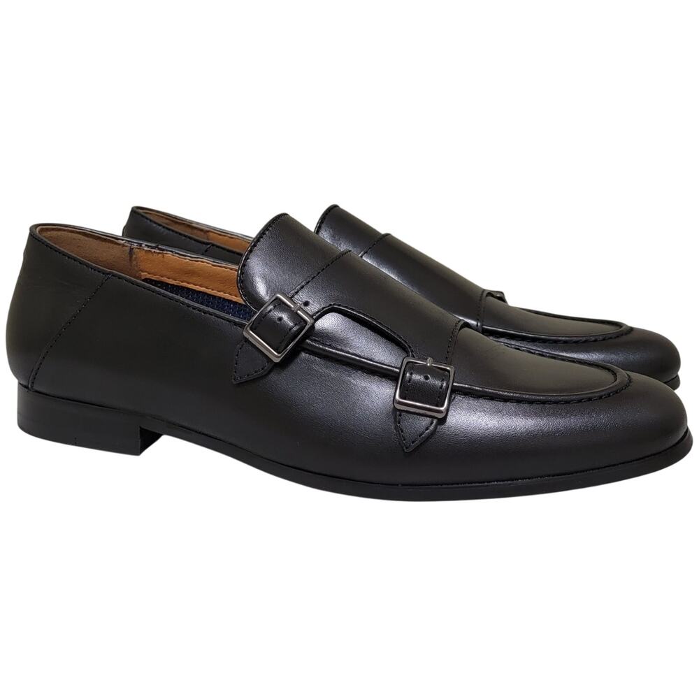 Bar III Men Correy Double Monk Strap Loafers Size US 9M Black Beauty Leather
